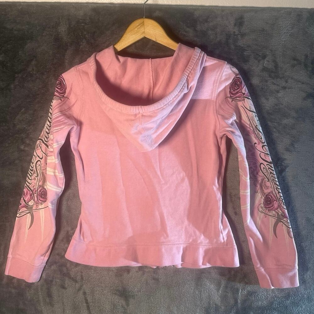 Vtg Y2K Pink Harley Davidson Zip Up Hoodie Size SM Rose Biker Barbie Grunge - Picture 2 of 9